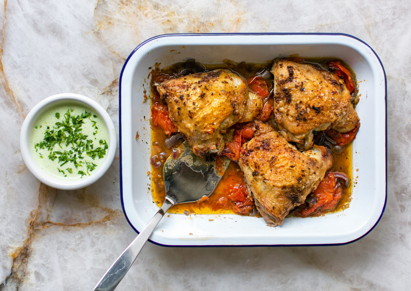 Garam Masala Roasted Chicken - Fresh Coriander Dipping Sauce