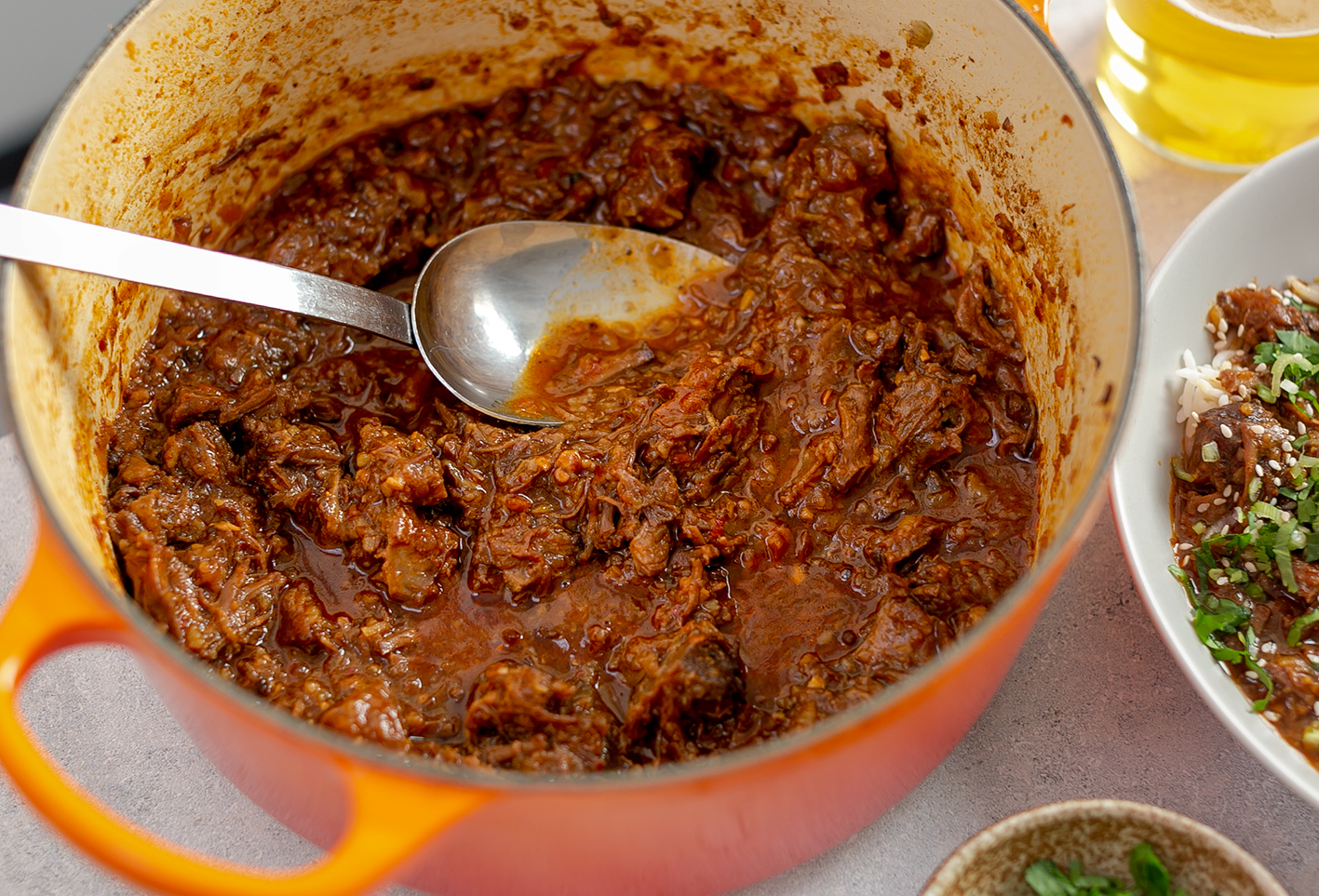 Beef Gochujang Stew - With a spring onion and coriander garnish