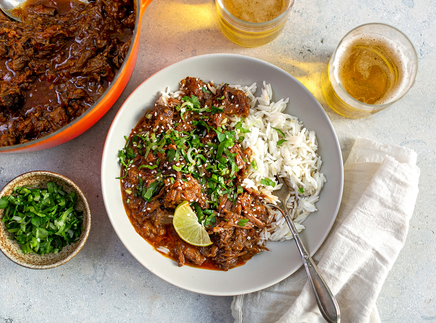 Beef Gochujang Stew - With a spring onion and coriander garnish