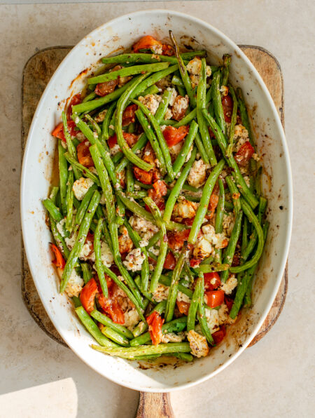Oven Roasted Green Beans, Tomatoes and Feta