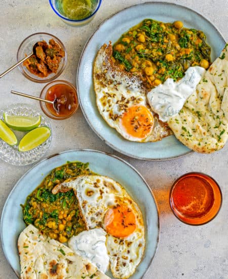 Chickpea-Spinach Curry with Fried Eggs
