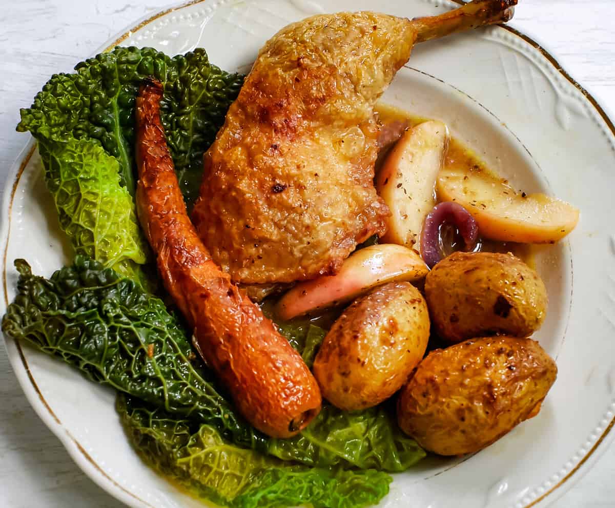 Roast Chicken with Apples and Savoy Cabbage
