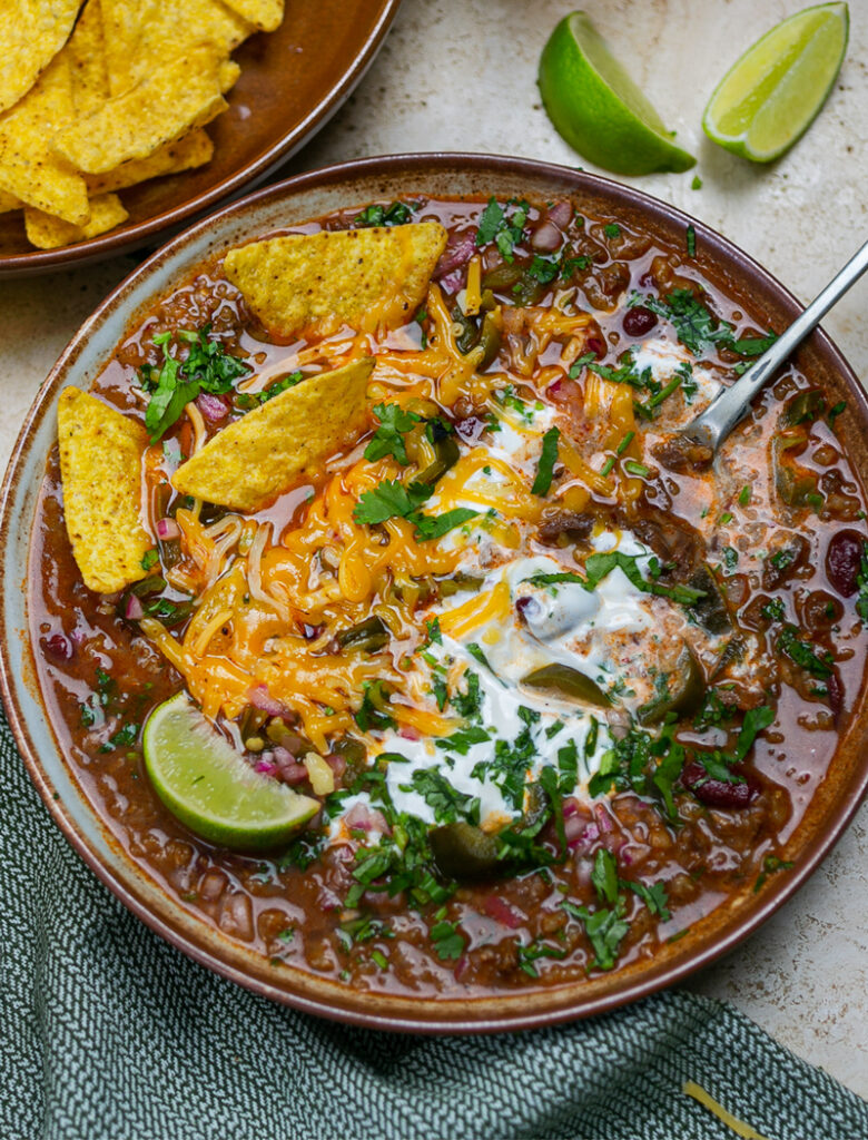 Slow Beef Nacho Soup - with all the toppings you love