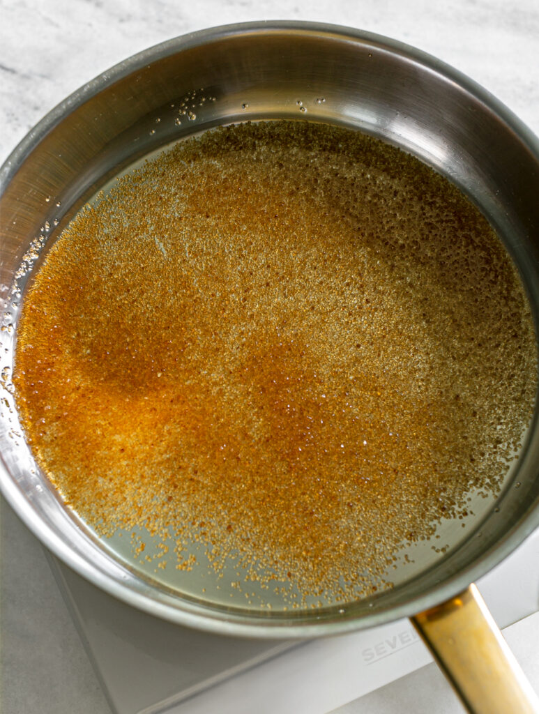 sugar in a non stick frying pan for browning sauce