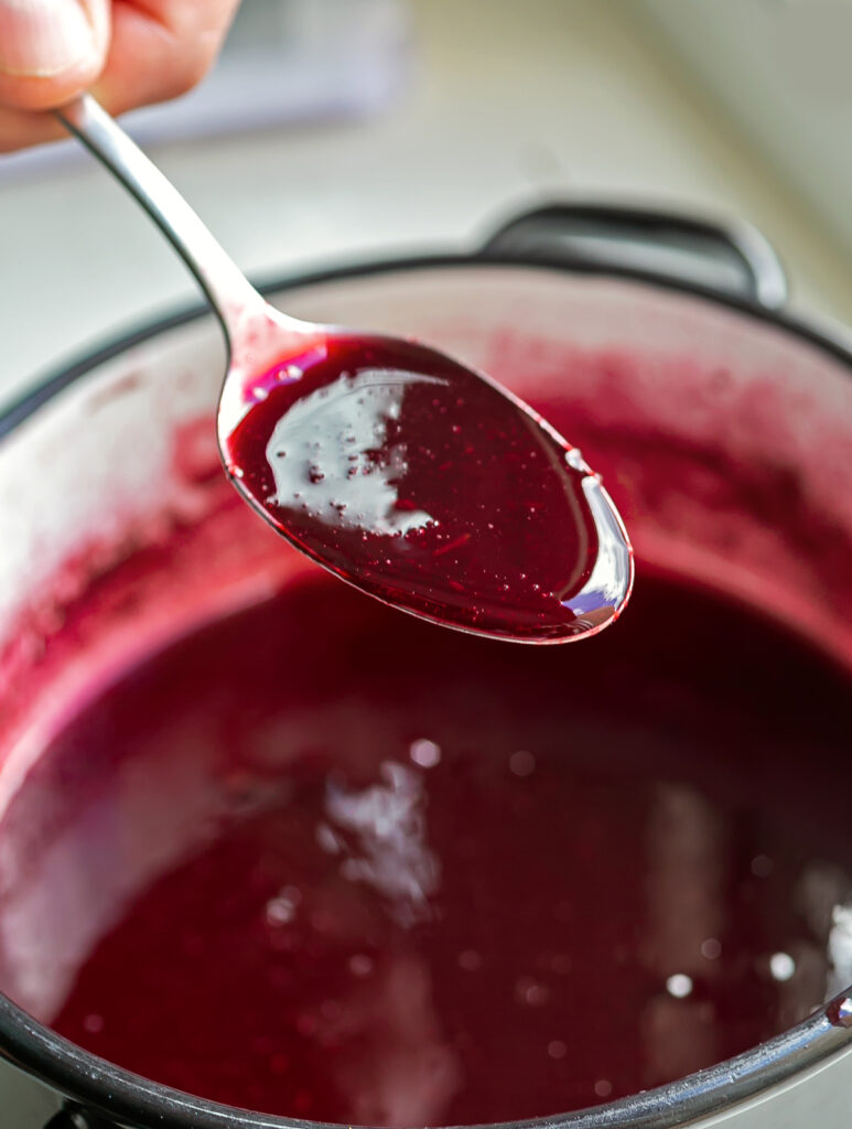 Close up of Spiced Plum Compote sauce in a stove pot