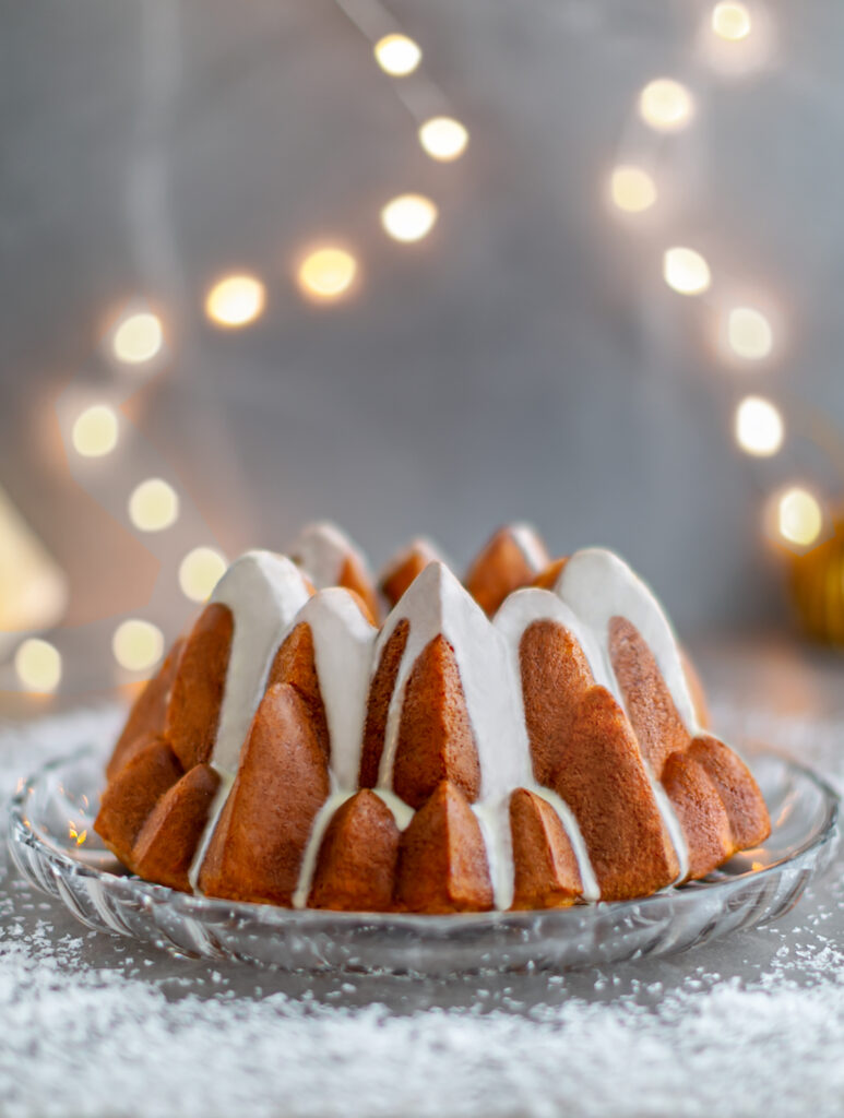 Rum Baba Cake Bundt with white chocolate topping 